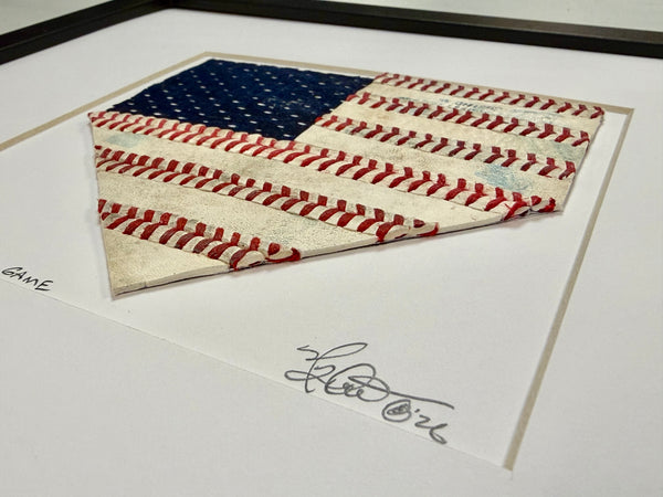 Baseball American Flag Home Plate 10x10 Framed Art | "Home of the Brave"