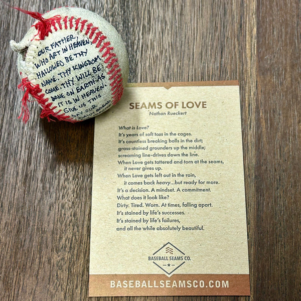 Seams of Love Poem with Tattered Inscribed Baseball