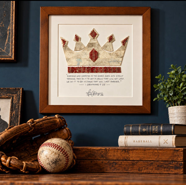 Crown of the Champion Framed Baseball Original Art - Upcycled from Authentic Worn Baseballs