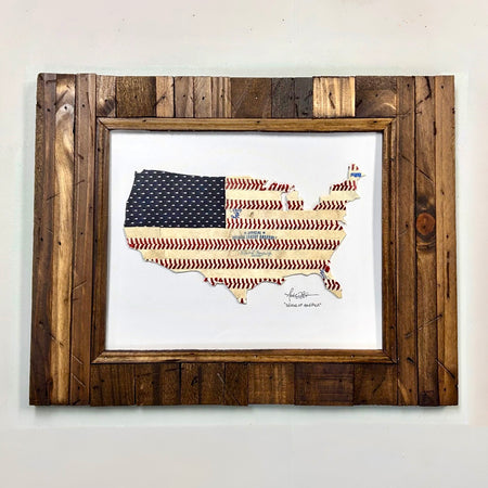 “America’s Game” Baseball Original Artwork in 8x10 Sandlot Style Distressed Wood Plank Frame