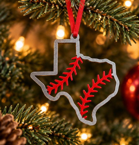 Texas Baseball Christmas Ornament Laser Cut from Steel
