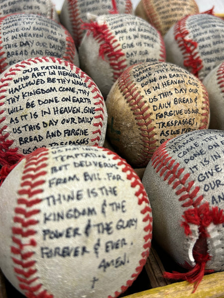 Seams of Love Poem with Tattered Inscribed Baseball