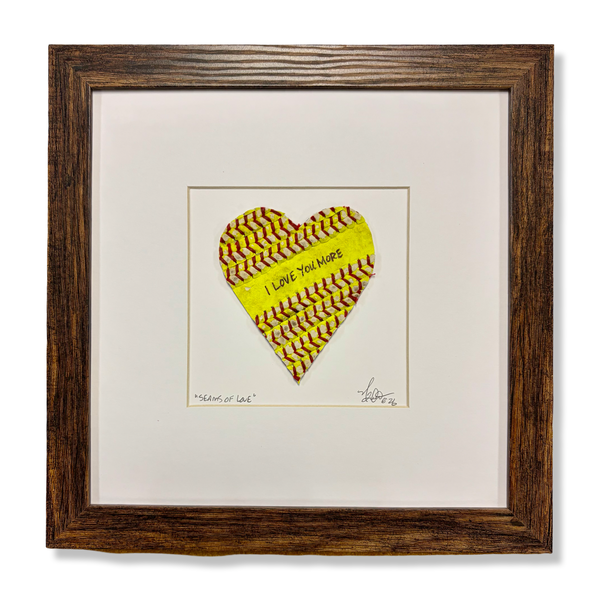 Framed Softball Heart "I LOVE YOU MORE” Artwork | Handmade Coach Player Gift Idea
