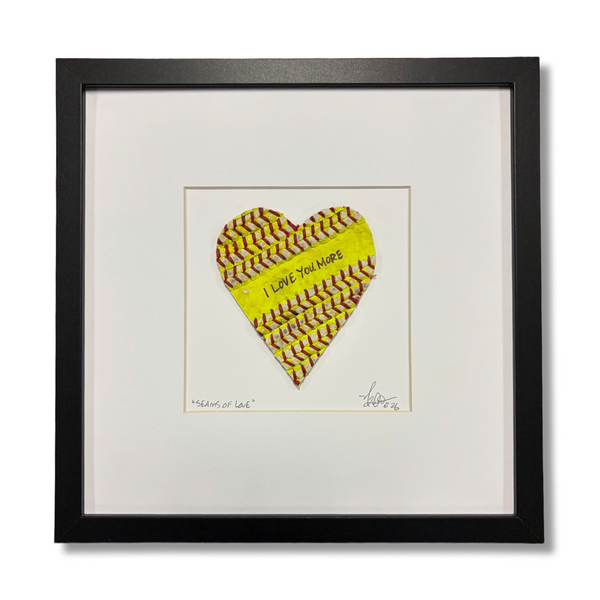 Framed Softball Heart "I LOVE YOU MORE” Artwork | Handmade Coach Player Gift Idea