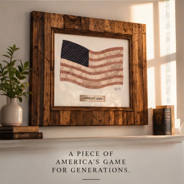 “America’s Game” Baseball Original Artwork in 8x10 Sandlot Style Distressed Wood Plank Frame