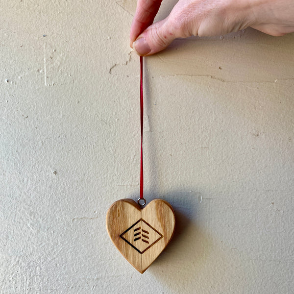 Reclaimed Wood Bat Heart Ornaments