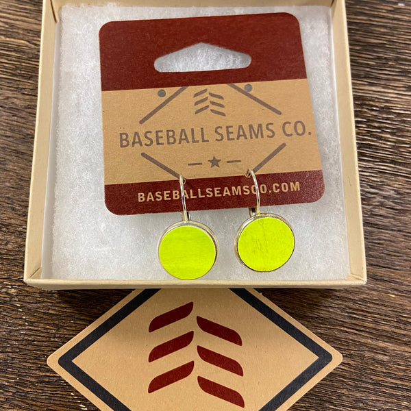 Softball Yellow Leather Earrings