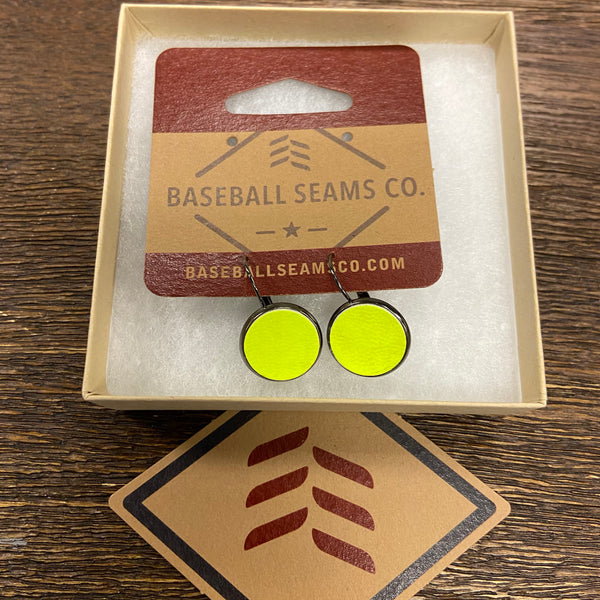 Softball Yellow Leather Earrings