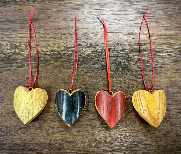 Reclaimed Wood Bat Heart Ornaments