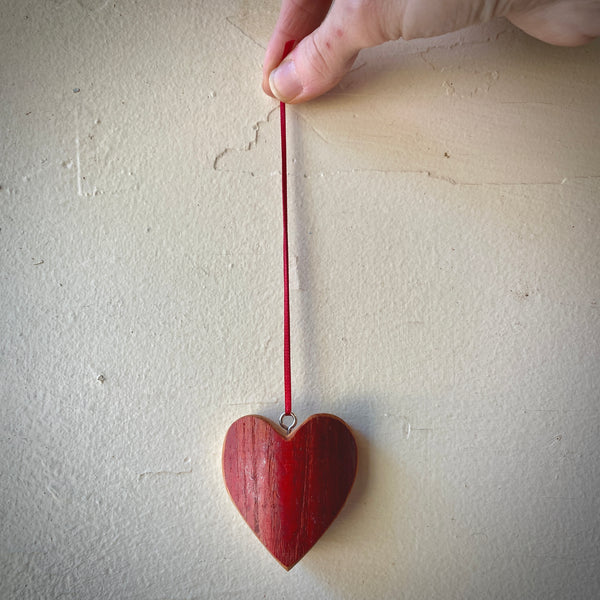 Reclaimed Wood Bat Heart Ornaments