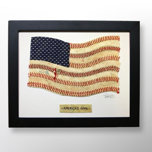 Patriotic Baseball American Flag Style Original Art in 11x14 Black Frame titled “America’s Game”