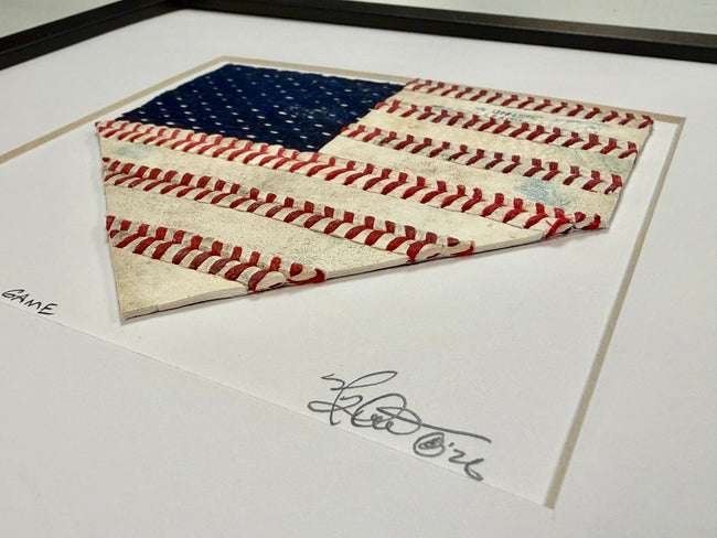Baseball American Flag Home Plate 10x10 Framed Art | "Home of the Brave"