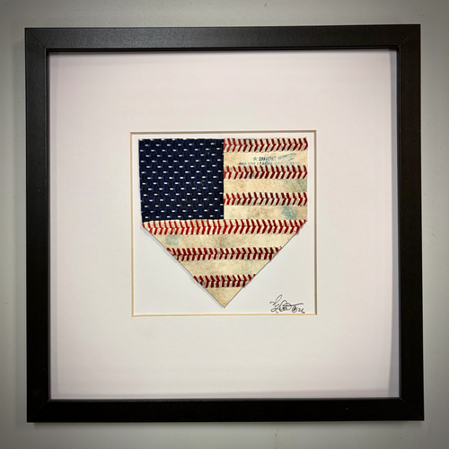 Baseball American Flag Home Plate 10x10 Framed Art | "Home of the Brave"