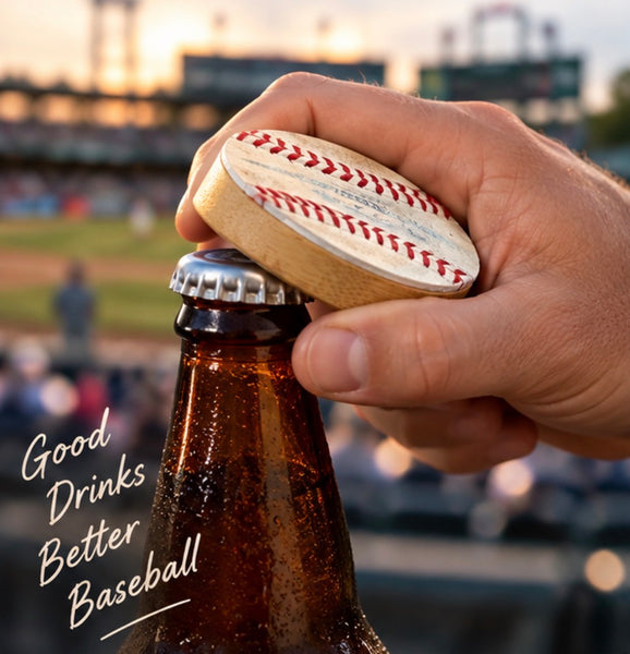 2.5in Wood Magnetic Bottle Opener Handcrafted with Authentic Used Baseballs