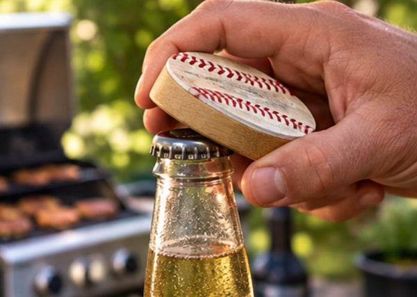 2.5in Wood Magnetic Bottle Opener Handcrafted with Authentic Used Baseballs