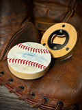 2.5in Wood Magnetic Bottle Opener Handcrafted with Authentic Used Baseballs