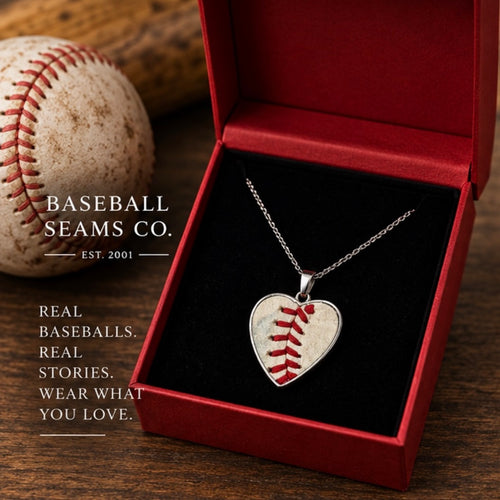 Baseball Seam Silver Heart Pendant Necklace