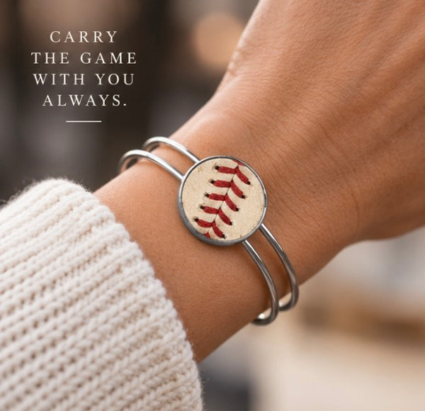 Baseball Seam Silver Bangle