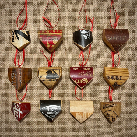 Small Batch No. 9 Wood Bat Home Plate Ornaments