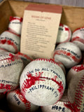 Seams of Love Poem with Tattered Inscribed Baseball