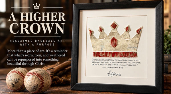 Crown of the Champion Framed Baseball Original Art - Upcycled from Authentic Worn Baseballs