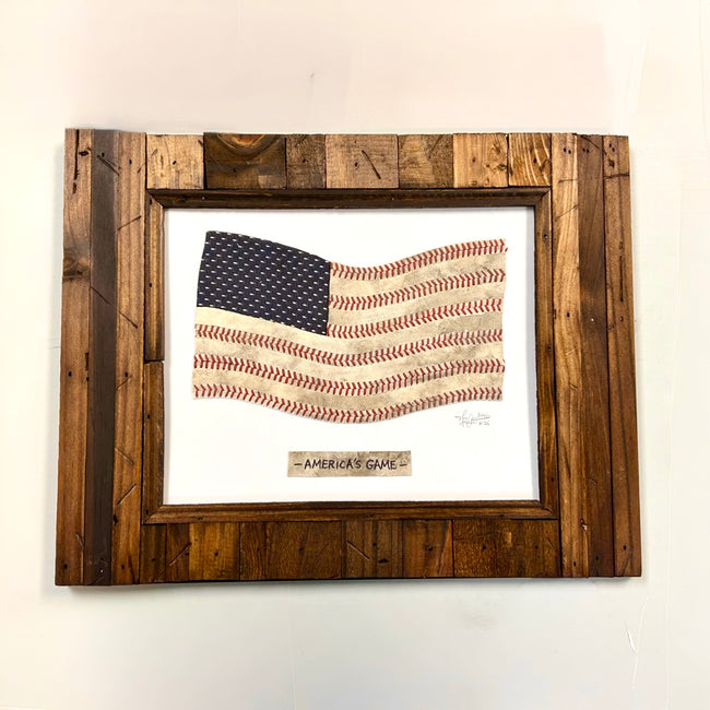 “America’s Game” Baseball Original Artwork in 8x10 Sandlot Style Distressed Wood Plank Frame