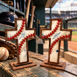 Old Rugged Baseball Softball Cross with Wood Stand