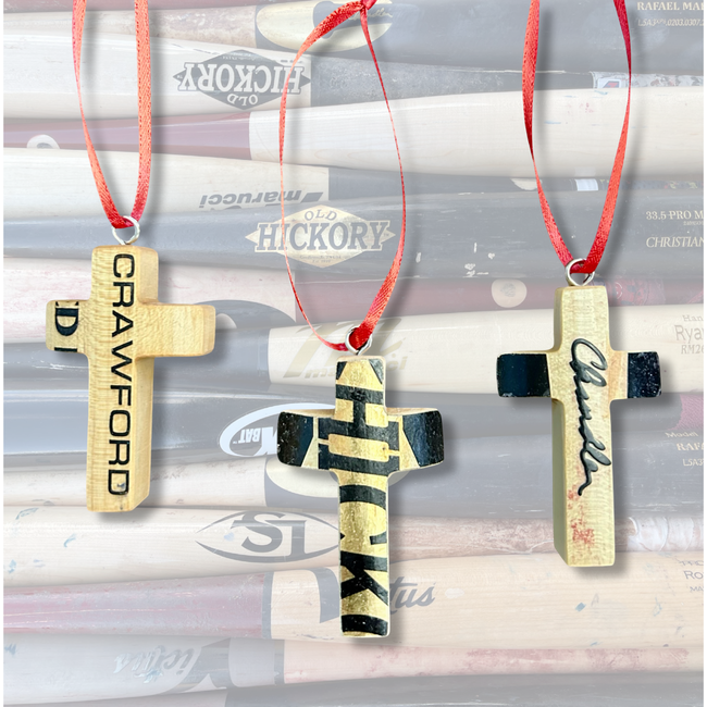 Wood Bat Christmas Cross Ornaments - Small Batch No. 18