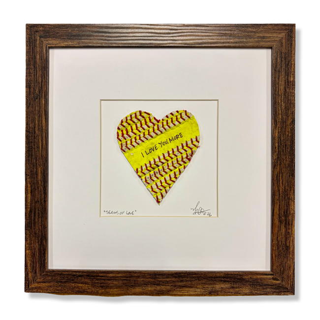 Framed Softball Heart "I LOVE YOU MORE” Artwork | Handmade Coach Player Gift Idea