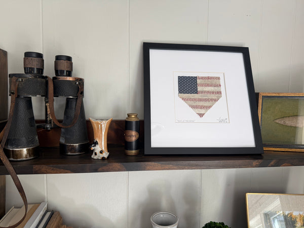 Baseball American Flag Home Plate 10x10 Framed Art | "Home of the Brave"