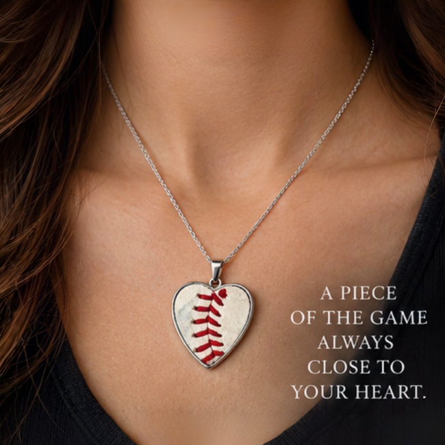 Baseball Seam Silver Heart Pendant Necklace