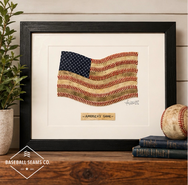Patriotic Baseball American Flag Style Original Art in 11x14 Black Frame titled “America’s Game”