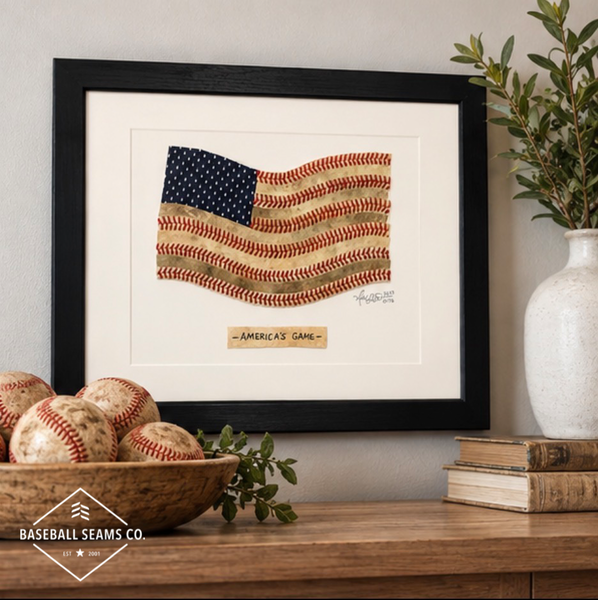 Patriotic Baseball American Flag Style Original Art in 11x14 Black Frame titled “America’s Game”