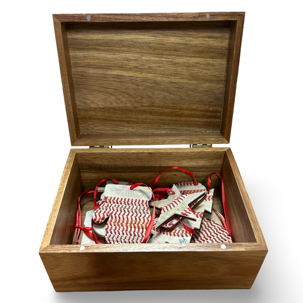 Engraved Acacia Wood Memory Box for Ornaments and Keepsakes
