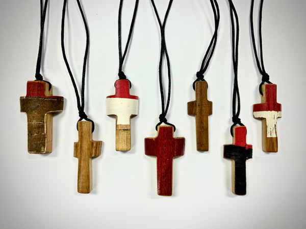 Bat wood deals inlay cross pendant