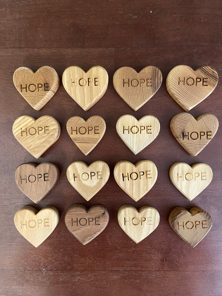 HOPE Hearts - Carved from interior baseball bat wood
