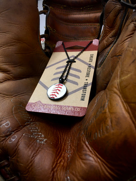 Jet Black Baseball Seam Pendant Necklace