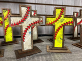 Old Rugged Baseball Softball Cross with Wood Stand