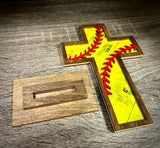 Old Rugged Baseball Softball Cross with Wood Stand