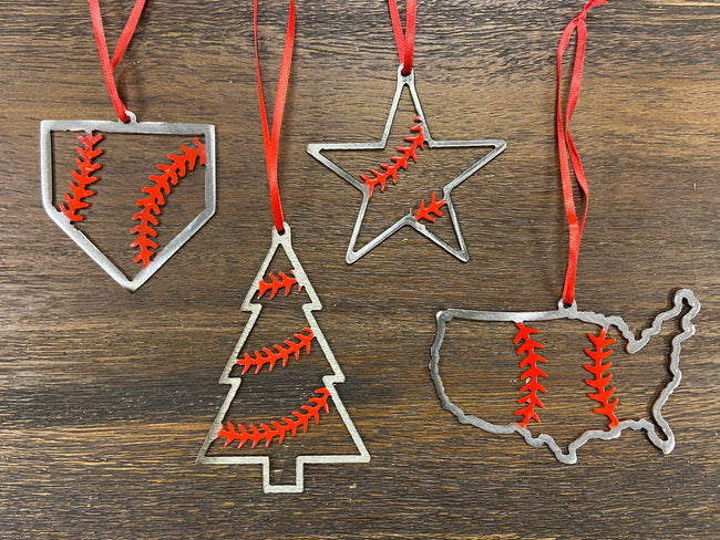 4 Piece Steel Baseball Ornament Set