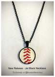 Jet Black Baseball Seam Pendant Necklace