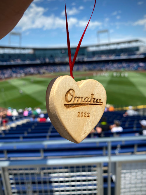 Omaha 2022 Wood Bat Heart Ornaments