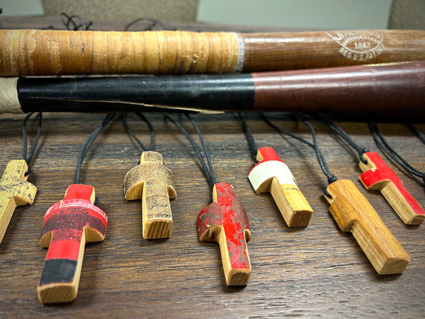 Baseball Bat Wood Cross Necklaces