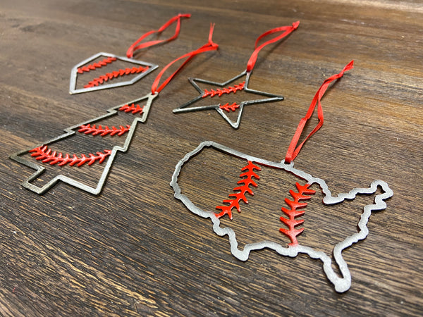 4 Piece Steel Baseball Ornament Set